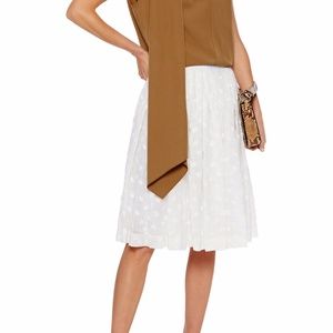 MANSUR GAVRIEL Ivory pleated embroidered linen blend skirt